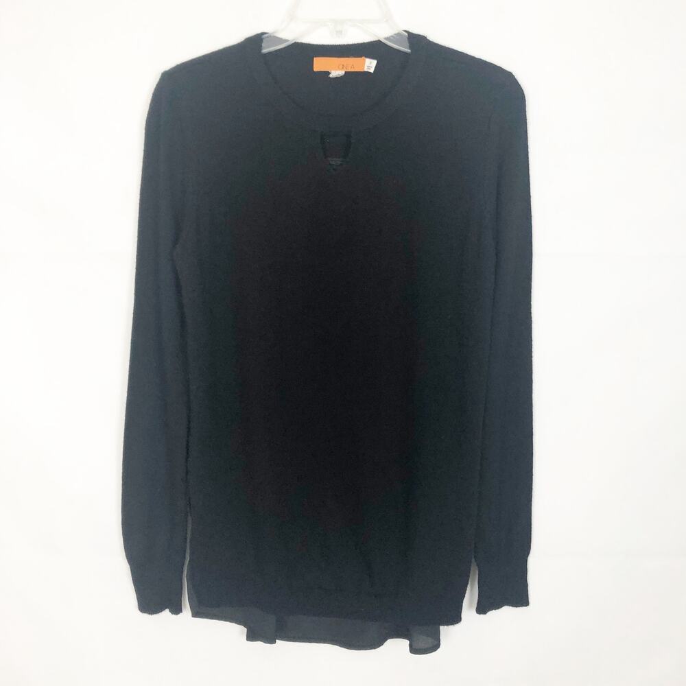 ONE A Woven Pullover High-Low Black Sweater Size S
